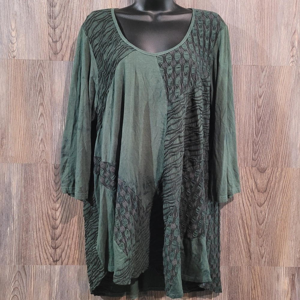 EUC Relaxed Forest Green Patchwork Scoop-Neck Tunic